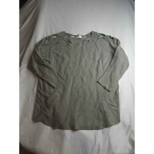 Ember Sage Green Crochet Cutout Pearl Embellished Knit Sweater Womens Large